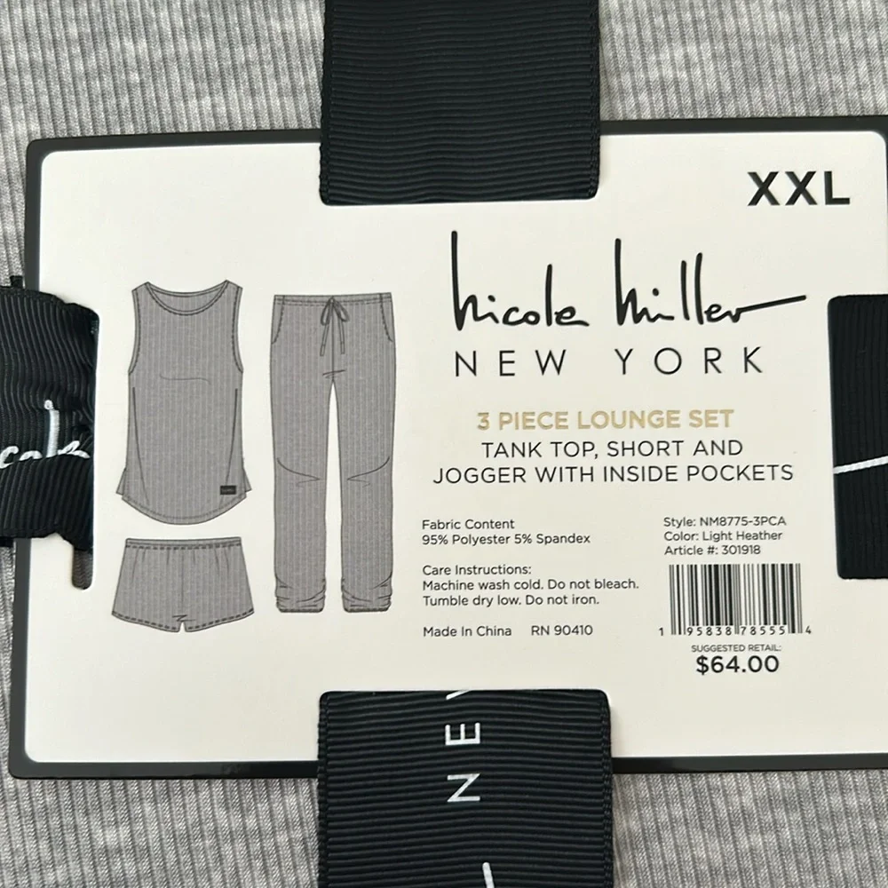 Nicole Miller 3 piece Ribbed Lounge/Pajama Set. Size XXL. NWT. - Picture 7 of 9
